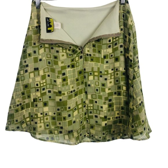 Vtg 70s 80s 35th & 10th A-line Skirt Sz 8 Geometric Green Squares Chiffon Layers - Picture 4 of 7